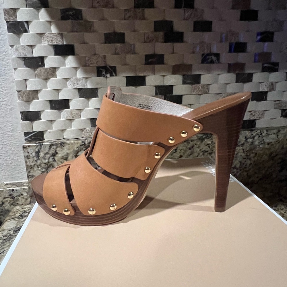 Studded Michael Kors Leather Tan High Heel Sandals